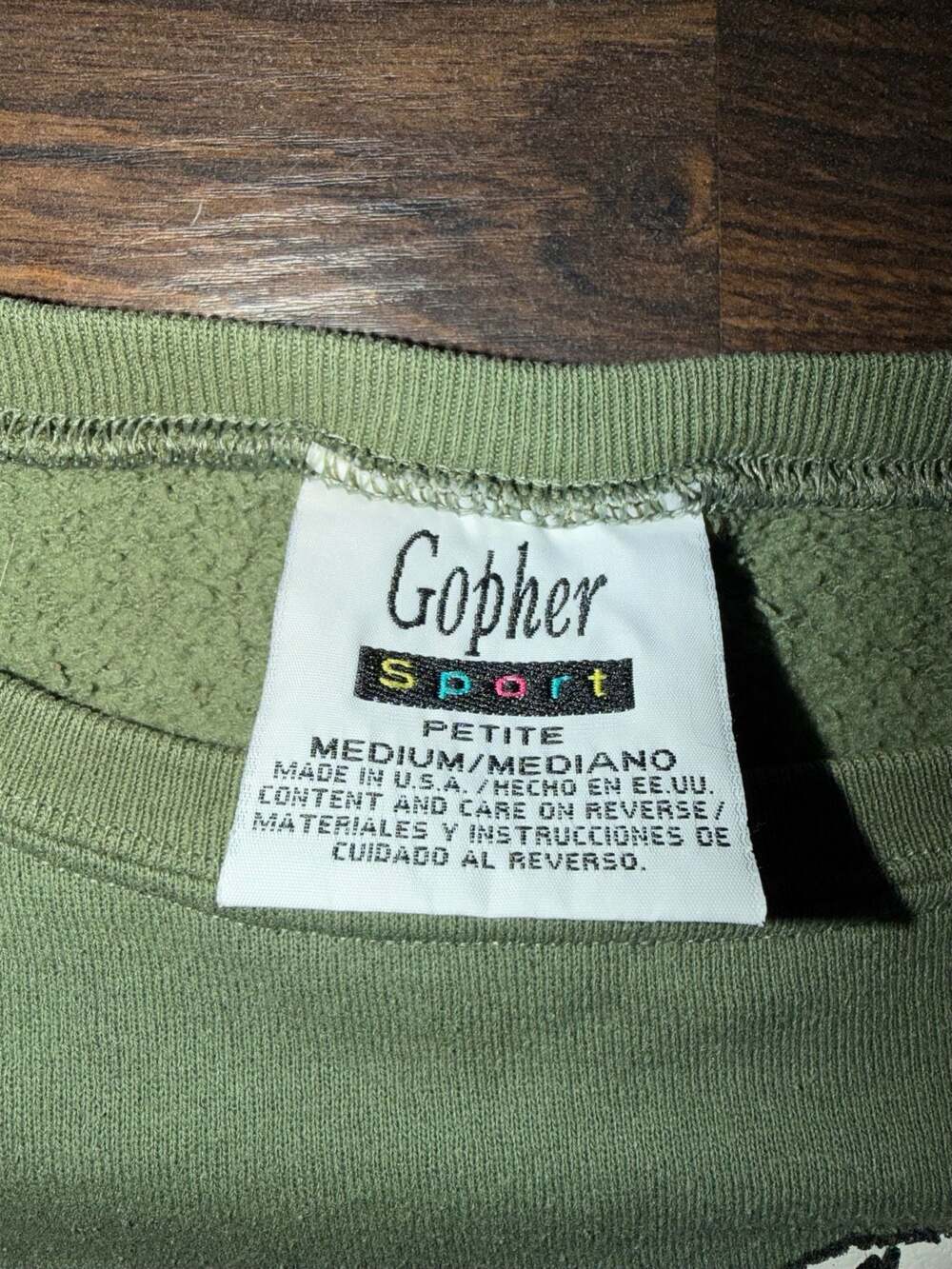 Vintage 90s Gopher Sport Dalmatian Puppy Crewneck Sweatshirt Medium Olive Green - Picture 3 of 3
